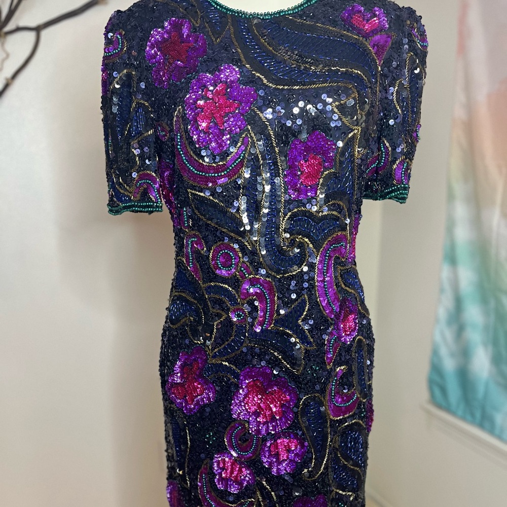 Laurence Kazar Black and Pink Sheath Mini Dress